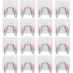 16 Pièces Crochets Adhesifs Transparent Auto Adhesif 5 Kg (Max),Pour Accroche Salle De Bain,Cuisine,Plafond,Accrocher,Mural,Porte,Peignoirs,Porte Serviette (16 Pièces) - Neuf