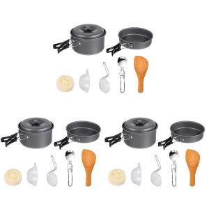 Batterie De Cuisine De Camping Portable 3 Pièces - Kit De Cuisine D'extérieur Léger En Aluminium Pour Randonnées, Pique-Niques Et Aventures - Neuf
