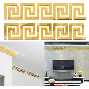 3D Miroir Sticker Mural Amovible Auto-Adhésif Acrylique Carreaux Autocollants BRICOLAGE, cloison de Bureau d'Art et de Décoration Pied de la Ligne des Frontières de papier Peint de L - Neuf