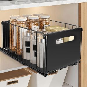 Lbgwp60-Tiroircoulissant Cuisine, Organisateur De Tiroirs, Organisateur D'armoires De Cuisine Pour Armoires De Cuisine, Aucun Perçage Ni Clouage Requis (Noir, 24.5 X 37.5 X 19 Cm) - Neuf