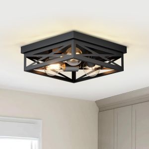 Ulteronixshop-Luminaires Int&eacute;rieur Plafonnier Noir, Plafonnier Led Cuisine, 30cm &Eacute;clairage De Plafond 3 Luminaires Carr&eacute;, E27 Lampes De Plafond Pour Chambre, Couloir, Restaurant (Ampoule Non Incluse) - Neuf