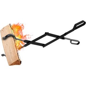Pince à bois pour cheminée 66 cm avec poignées robustes Pince à feu pour poêle à bois d'intérieur Pince à bois en fer forgé Pince à bûches de bois d'extérieur pour feu de camp Outils de foyer - Neuf