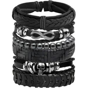 Kal-Lot De 6 Bracelets Punk Pour Homme - Bracelet En Cuir Noir - Style Gothique Tress&eacute; En Cuir - Neuf