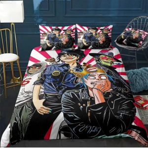 Parure De Lit Hip-Hogorillaz, Housse De Couette Pour Lit Double, Motif Groupe De Musique Gorillaz, Housse De Couette Pour Lit Double, Motif Dessin Anime, Pour Enfants, Pour La Maison - Neuf