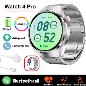 2025New Gt4 Pro Santé Montre Intelligente Hommes 360*360 Amoled Écran Nfc Gps Tracker Boussole Bt Appel Sang Oxygène Ip68 Sport Smartwatch.Silver Steel Strip.Watch 4 - Neuf