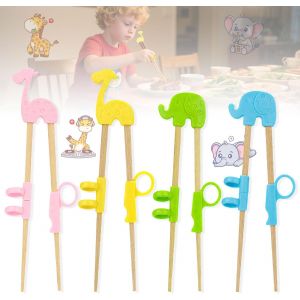 Apt-4 Paires Baguettes Enfant Pour Débutants, Baguettes De Formation Pour Enfants, Apprenez Les Baguettes, Avec Boîte De Rangement, Animal Mignon, Convient Aux Tout-Petits Et Aux Débutants - Neuf