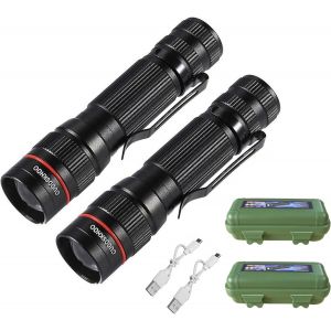 2 Pack Tactical Flashlight Rechargeable LED Flashlight High Brightness 3 Modes for Camping Hiking Fishing Outdoor Activities - Neuf