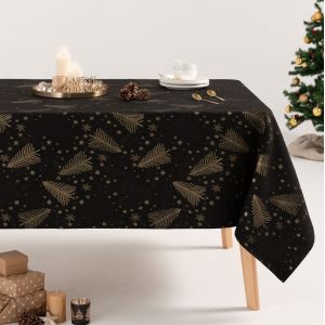 Nappe De No&euml;l En Coton Jacquard Noir Et Or 140x350 Cm - Neuf