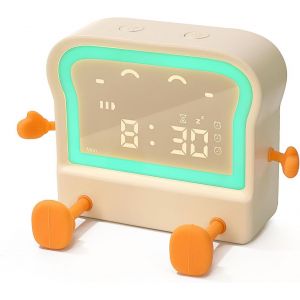 KAL-Réveil Toast Pour Enfants Avec Veilleuse Silencieuse À Intensité Variable, Fonction Snooze, Minuterie, Luminosité Et Volume Réglables, Support Disponible - Neuf