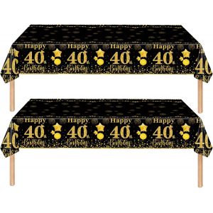 Sjzg-2 Pièces Nappe Noire Et Dorée Decor Fête D'anniversaire Pour 40 Ans, 137x274cm Nappe Plastique Et Rectangulaire Décoration De Table Joyeux Anniversaire Pour Homme Femme Décoration Anniversaire - Neuf