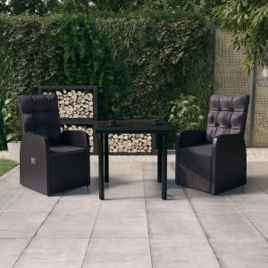Prolenta Premium - Ensemble &Agrave; Manger De Jardin Avec Coussins 3 Pcs Noir - Neuf