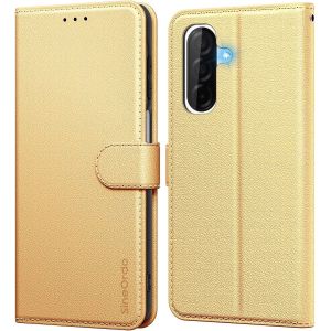 JGD-Coque pour Samsung Galaxy A26 5G &Eacute;tui Protection &agrave; Rabat, [Pochette de Portefeuille] Antichoc Clapet Housse en Cuir Case, Or - Neuf