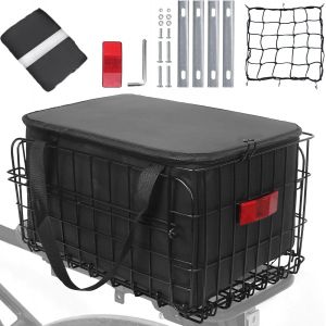 Subzonal-Panier &Agrave; V&eacute;lo Arri&egrave;re, Panier Pliant Pour V&eacute;lo Avec Doublure Imperm&eacute;able Amovible, Filet De Chargement, Housse Imperm&eacute;able Et Bande R&eacute;fl&eacute;chissante - Neuf