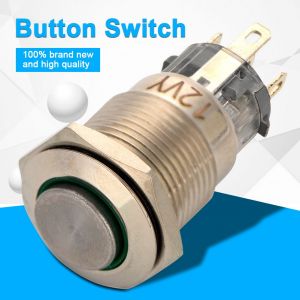Lot de 3 interrupteurs marche/arret autobloquants en metal etanche 250 V 16 mm avec anneau lumineux LED (vert) - Neuf