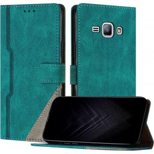Kalanka-Étui Pour Samsung Galaxy J1, Housse En Cuir Pu Avec [Protection Antichoc Tpu] [Fonction Support] [Porte-Cartes ] Antichoc Magnétique Coque Pour Galaxy J1 - Vert - Neuf
