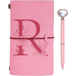 Personnalisé Journal Intime Cadeau,Initiale Carnet de Notes en PU Cuir,Carnet de Voyage Vierge avec Stylo Diamant Coeur,Noel Anniversaire Cadeaux pour Femmes Maman Fille Soeur Meilleure Amie R - Neuf