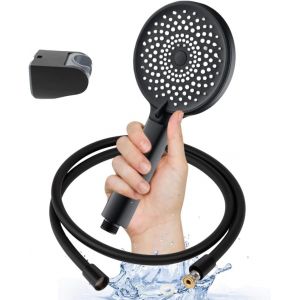 LKJKJ-Pommeau de Douche Noir Haute Pression avec Tuyau Anti-Torsion 1,5M u2013 Douchette Universelle 3 Modes de Jet, Support Réglable, Flexible Durable et Résistant, Design Anti-Fuite - Neuf