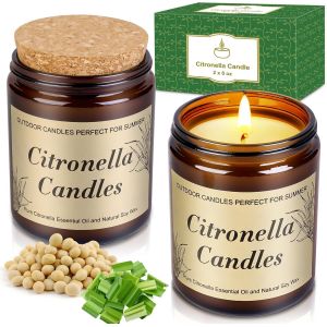 Grande bougie d'extérieur à la citronnelle, 2 pièce, 100% cire de soja naturelle, autonomie de 250 heures, avec capuchon en bois, pour balcon, pique-nique, décoration de table de patio, cadeaux d'été - Neuf