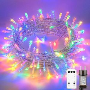 Guirlande Lumineuse Sapin de Noel,10M 100 LED Lumières de Noël Intérieur et Extérieure Électrique avec Télécommande 8 Modes Minuterie Etanche Fil Lumineux Décoration Chambre (Multicolore) - Neuf