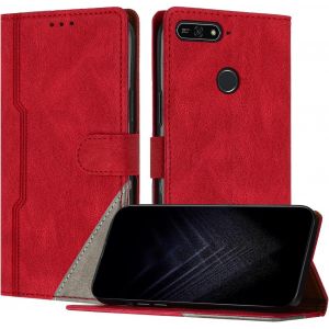 Kal-Étui Pour Huawei Y6 Prime/Y6 2018/Honor 7a/Enjoy 8e, Housse En Cuir Pu Avec [Protection Antichoc Tpu] [Fonction Support] [Porte-Cartes ] Antichoc Magnétique Coque Pour Honor 7a - Rouge - Neuf