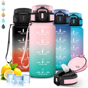 Eryi-Gourde Enfant, Gourde 500ml, Gourde Avec Paille, Anti Fuite, Gourde Graduée Pour 1 Journee, Facile À Nettoyer, Gourde Motivation, Verrou De Sécurité, Avec Slogan De Motivation, Pour École, Campi - Neuf