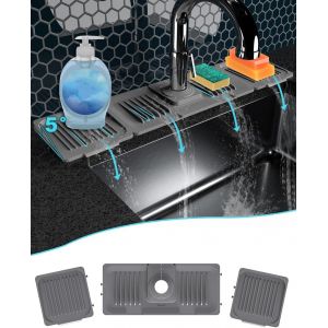 Sjzg-Kssg Kitchen Sink Splash Guard Protection Anti-Éclaboussures En Silicone Pour Évier De Cuisine, Gris - Neuf