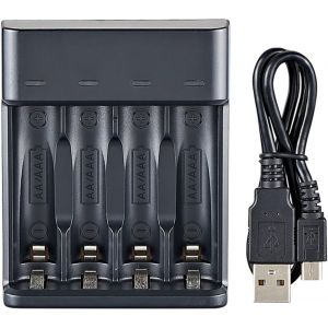 Chargeur De Batterie Intelligent &Agrave; 4 Emplacements Pour Piles Aa/Aaa Ni-Mh, Chargeur Rapide, Usb, Plug And Play, Station De Chargeur De Batterie Rechargeable - Neuf