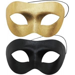 Lot De 2 Masques V&eacute;nitiens Noirs-Mascarade-Masques Dor&eacute;s-Pour F&ecirc;te,Cosplay,Bal-Avec Corde &Eacute;lastique - Neuf