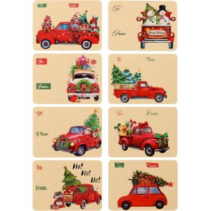 Etiquette Cadeau Noel 80 Pi&egrave;ces Etiquette Cadeau No&euml;l Autocollante Papier Kraft, 8 Mod&egrave;les &Eacute;tiquettes Cadeaux No&euml;l Vintage, Autocollants &Eacute;tiquettes Noel pour les Emballages Cadeaux d&eacute;coratifs - Neuf