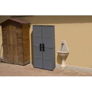 Ulteronixshop-Armoire d'ext&eacute;rieur Geel, Armoire Porte-Balai Polyvalente, Armoire d'ext&eacute;rieur 2 Portes, 100% Made in Italy, Finition Damier, 68x37h163 cm, Gris et Noir - Neuf