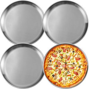 Subzonal-Plaques &Agrave; Pizza Rondes En Acier Inoxydable, Lot De 4 Plat &Agrave; Pizza En Acier Inoxydable 30cm, Plateau De Four &Agrave; Pizza En Acier Inoxydable Pour La Cuisson Au Four, Saine Et Durable, Facile &Agrave; Ne - Neuf