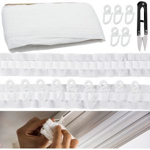 Kal-Ruban De Rideau 30m*2.5cm Avec 60 Crochets De Rideaux Ruflette Pour Rideaux Au Metre Ruban Pliss&eacute; Pour Rideau Fen&ecirc;tre, Rideau Porte Et Rideau Douche - Neuf