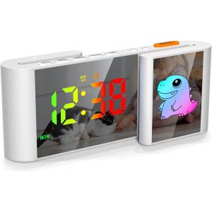 SEPT-Réveil Numérique, Horloge Digitale avec Dinosaure Mignon, Horloge LED de Type S, 11 Couleurs Cartoon, Variateur, Volume, Snooze, Veilleuse pour Table de Nuit, Chambre, Room Décor(Blanc) - Neuf