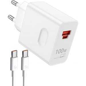JGD-100W Supercharge Chargeur Rapide USB C pour Huawei Honor 200 Pro+ 400 Magic 7 7 Lite 6 Pro 200 Lite X6b X8b Pad X8a 9, Adaptateur Secteur 2 Ports PD avec C&acirc;ble USB C 6A 1m - Neuf
