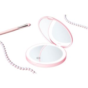 Miroir De Voyage Compact &Agrave; Led Avec Grossissement 1x Et 2x, Rechargeable, L&eacute;ger, Chargement Usb - Neuf