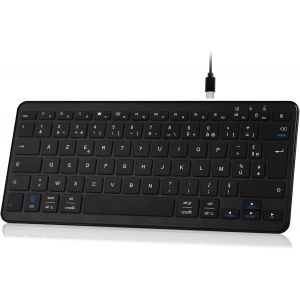 Clavier Sans Fil Bluetooth, Mini Clavier AZERTY Fran&ccedil;ais, Clavier L&eacute;ger Silencieux, Rechargeable USB C, 12 Raccourcis Multim&eacute;dias, pour Mac, iPad, iPhone, Android, Windows-Noir - Neuf
