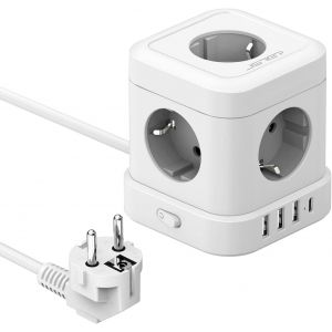 Cube Bloc Multiprise 5 Prises avec 4 Ports USB C Chargeur (5V3,4A/17W) Prise Multi und Interrupteur pour Domicile,Bureau Cable 2m-Blanc - Neuf