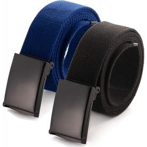Men's Adjustable Webbing Belt Buckle Military Black Tooth Belt.[E919] - Neuf