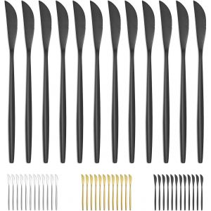 Couteaux De Table, Set De 12 Couteaux De Table (21cm,8.3 Inch), Couteaux &Agrave; Couverts Noir Mat En Acier Inoxydable, Couteau &Agrave; Dessert Pour Une Utilisation &Agrave; La Maison, Lavable En Machine - Neuf