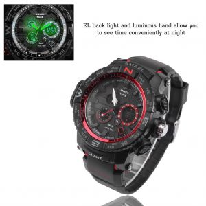 Montre-Bracelet Smael Analogique Et Numerique A Double Affichage, Retroeclairage Led, Bracelet Noir Et Rouge - Neuf