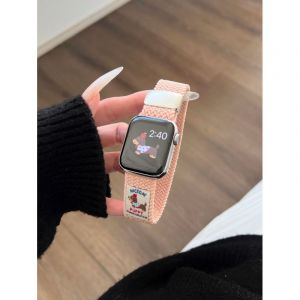 Teckel Adapté À Apple Watch Iwatch10 Bracelet Magnétique Automne Et Hiver Élastique Tressé Applewatch9876-Rose Clair - Applicable : 38mm/40mm/41mm Universel - Neuf