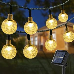 KAL-Guirlande Lumineuse Solaire, 13.8M 60 Led Blanc Chaud Cristal Guirlande Extérieur Mémoire 8 Modes Étanche Led Boules Lumière Pour Décoration Intérieur Jardin Patio Balcon Mariage Fête Noël - Neuf