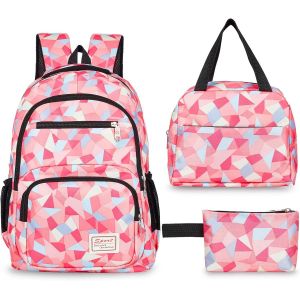 Sac a Dos Cartable Fille Primaire Enfants Garçons,Sac à Dos 3 en 1 Sac Ecole Imperméable Loisir Grande Cartables Scolaires avec Sac à Lunch et Sac à Crayons pour Voyage College,Rosé - Neuf