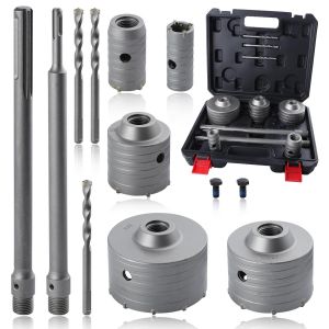 Yemaesre-9pcs Sds Plus Kits De Scie De Trou De Béton Ensembles De Scie De Trou De Maçonnerie Sds Bits Scie De Trou De Carbure 30 40 65 80 100 Mm Avec 2 Forets Et Tige De Tige Sds Plus & Max Pour - Neuf