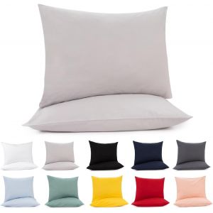 Slep-Lot De 2 Housses De Coussin 50 X 70 Cm - Gris - 100 % Jersey De Coton - 175 G/M² - Avec Fermeture Éclair - Certifié Oeko-Tex - Neuf