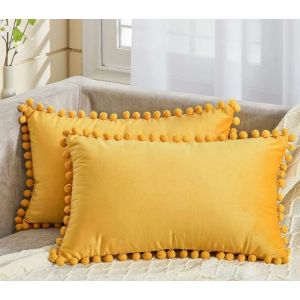 Housse de coussin 30x50 cm Jaune Moutarde Scandinaves Vie a la Maison, Decoration de Salle Jeu de 2 en Velours Doux protege Oreiller Rectangulaire Double Face Couleur Solide pour Coussin de Chaise de Bureau - Neuf