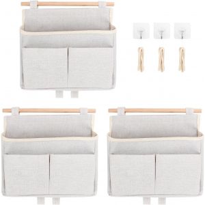 CHENG-Lot de 3 organiseurs suspendus - Organiseur mural - Organiseur de porte - Rangement en lin - Pour la maison, le bureau, la salle de bain, la chambre d'enfant - Neuf