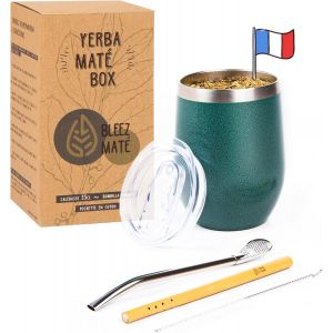 Mevronisshop-Nouveau] Tasse &Agrave; Mat&eacute; Coffret Design [Calebasse Isotherme 350ml + Couvercle Ergonomique + Bombillas Bambou + Kit D'entretien] Pack Yerba Mate Th&eacute; Box D&eacute;couverte Boisson Naturelle - Neuf