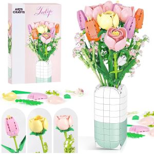 KALANKA-Construction de Bouquet de Fleurs, Ensemble de Construction de Bouquet de Fleurs avec Vase, Amusez-Vous à Construire des Fleurs Artificielles, Cadeau de Construction (Montagne de Neige Rose) - Neuf