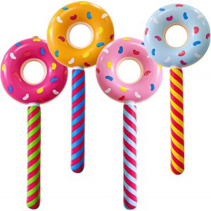 Cap-Lot De Sucettes Gonflables En Forme De Donuts, 4pcs Donut Sucettes Sucette Gonflable, Décorations De Fête D'anniversaire De Beignet, Pour Fêtes Sur Thème Des Bonbons, Fête De L'été À Piscine - Neuf